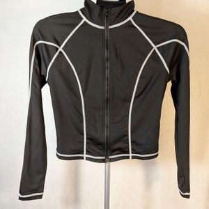 Black Contrast Trim Zip-Front Yoga Jacket